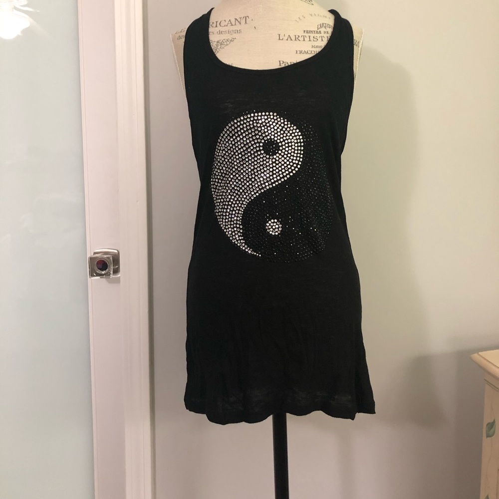Hippie Ink Black Tank Ying & Yang Rhinestones